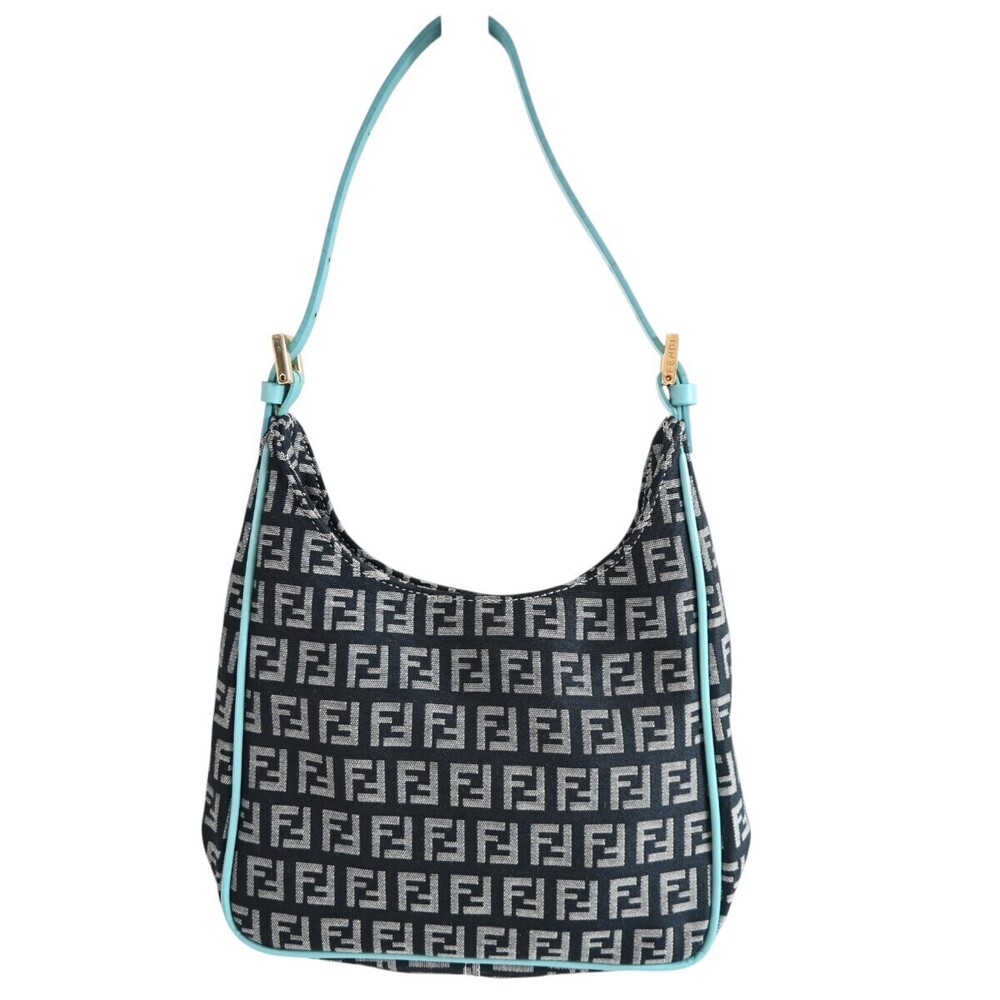 FENDI Zucchino canvas leather Hobo bag Clutch black gray blue